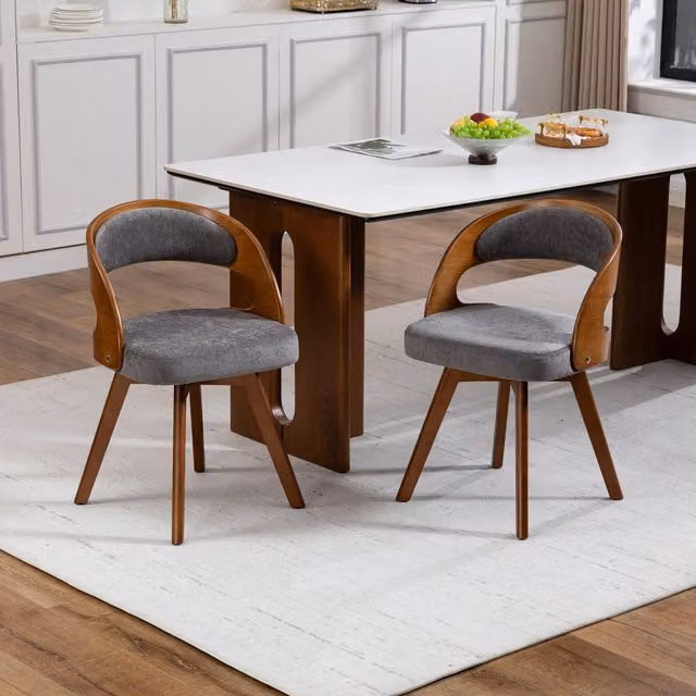 Sedia da pranzo girevole 360 WISHDOR in tessuto grigio con gambe in legno di faggio