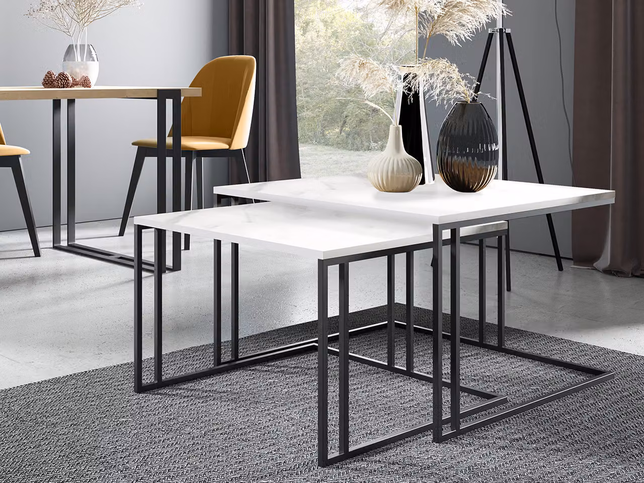 Set di 2 tavolini da caffè PTYSIA - marmo nero / bianco
