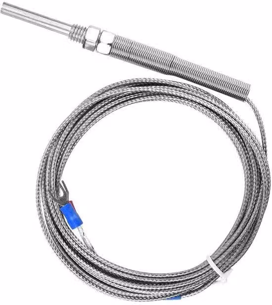 Sensore di temperatura industriale con termocoppia di tipo K - Applicazioni industriali gravose - Resistenza alle alte temperature - Attacco a vite M8 - Lunghezza 5 m - Colore argento