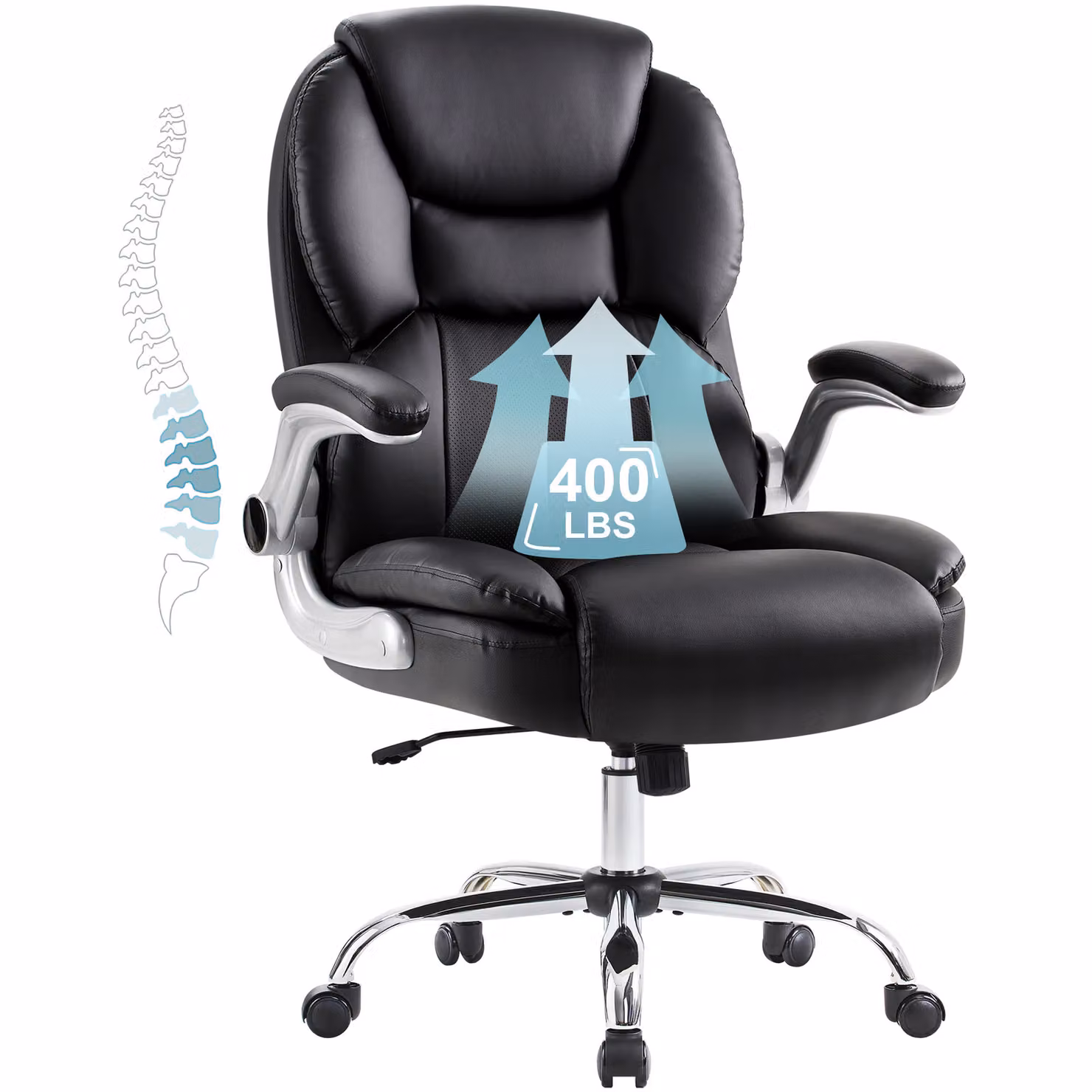 Poltrona direzionale IWMH: sedia da ufficio ergonomica con braccioli ribaltabili, sedia da scrivania regolabile in altezza con supporto lombare, poltrona direzionale in Finto cuoio - Nero