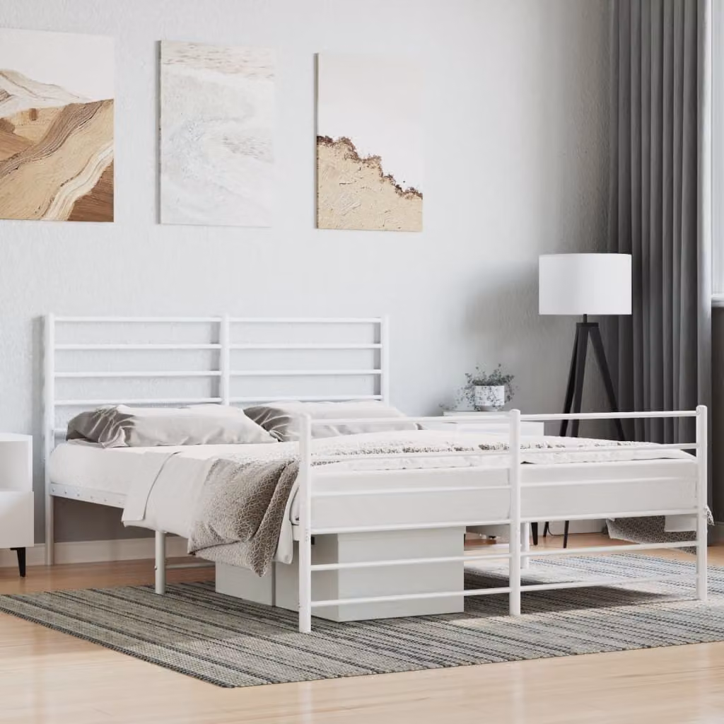 The Living Store Struttura letto con testiera e pediera in metallo bianco 135x190 cm