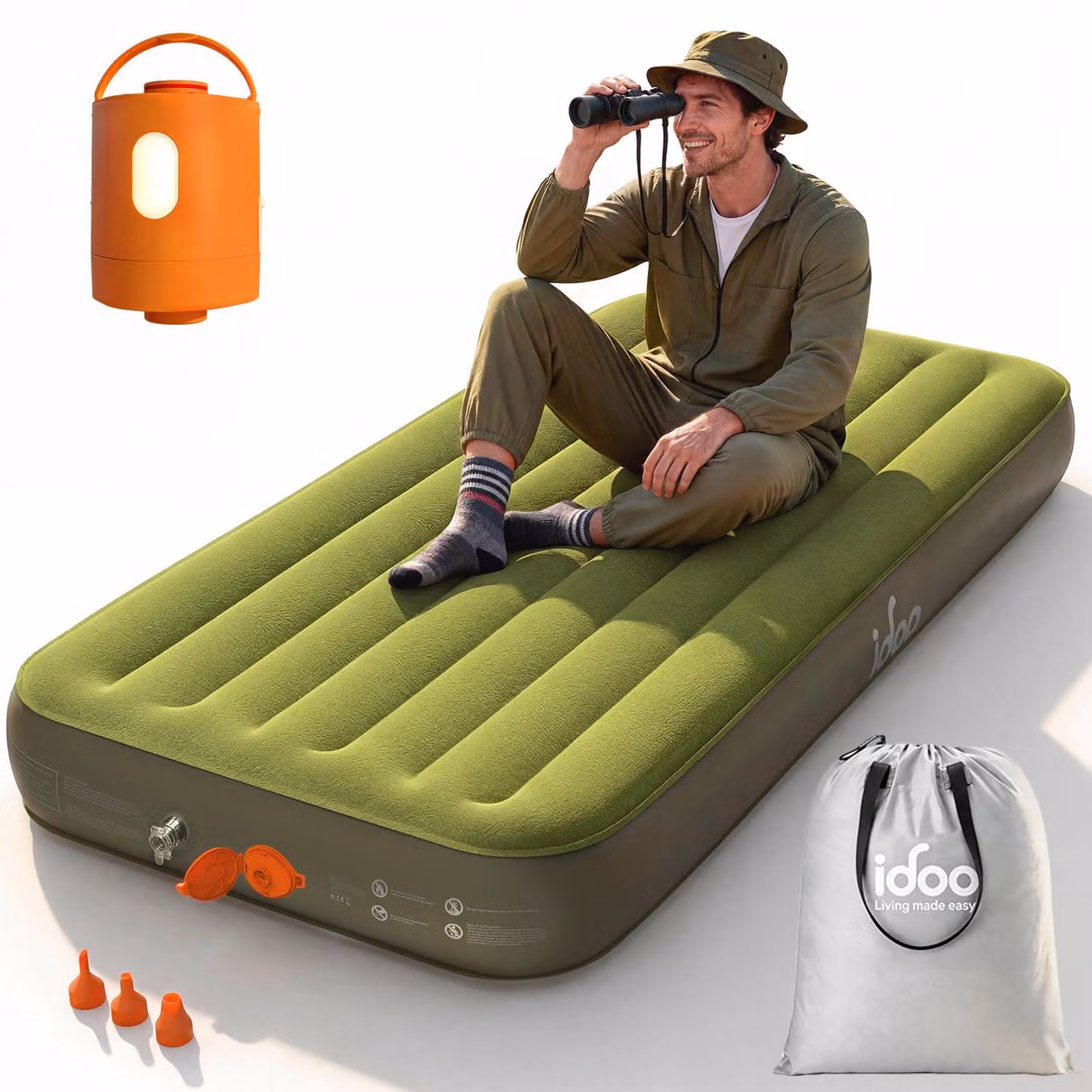 Letto gonfiabile per 1 persona, dimensioni 203x99x25 cm, con pompa integrata, capacità massima fino a 250 kg