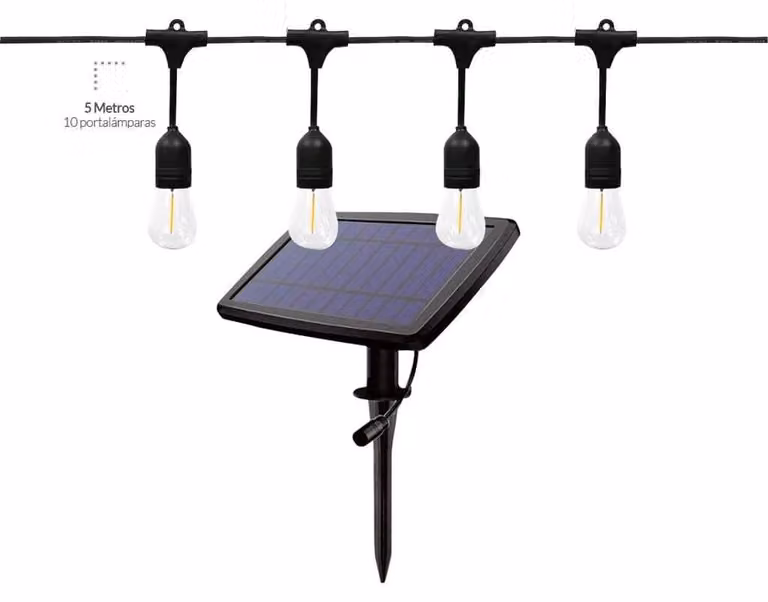 Catena luminosa solare, 5 metri, 10 luci, grado di protezione IP65, per uso esterno