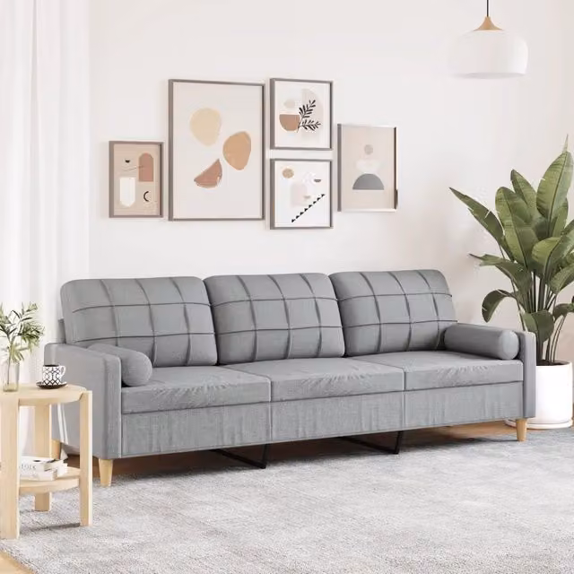 Divano moderno vidaXL in tessuto grigio con cuscini e coperture rimovibili L: 226 cm, P: 80 cm, H: 77 cm – 1