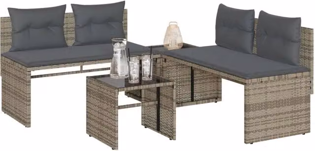 Set da Giardino Moderno vidaXL con Divano a L, Tavolino e Cuscini Grigio