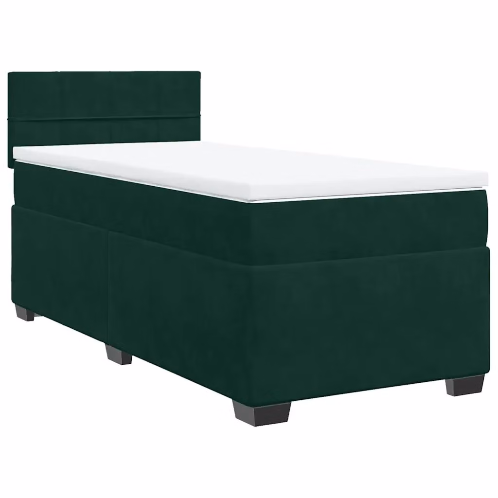 Letto contenitore con base a sollevamento e materasso ibrido vidaXL in velluto verde scuro e bianco, L/P/H: 90 x 190 cm – 2