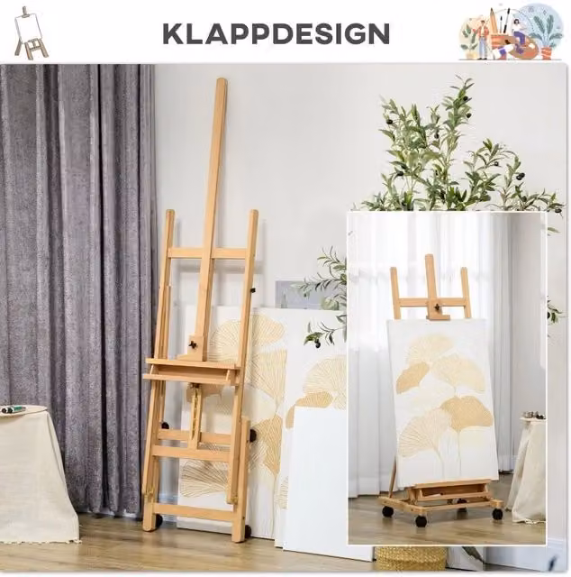 Cavalletto da studio in legno regolabile con ruote