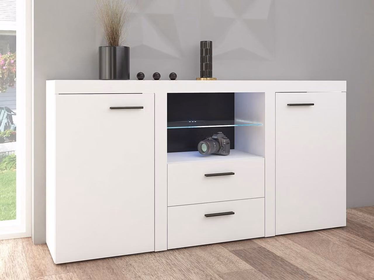 Cassettiera combinata moderna con illuminazione a LED THISE - bianco