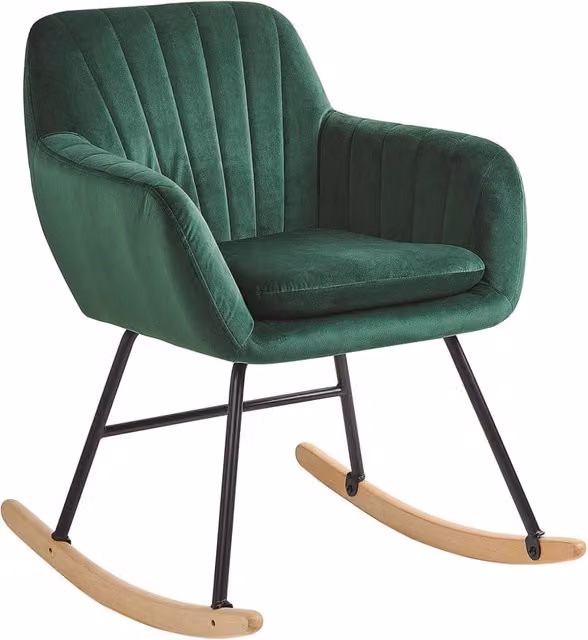 Sedia a dondolo Beliani in velluto verde con gambe in metallo e pattini in legno moderna