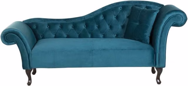 Chaise longue BELIANI in velluto turchese con braccio arrotolato a destra e cuscini inclusi L: 188 cm, P: 59 cm, H: 87 cm – 1