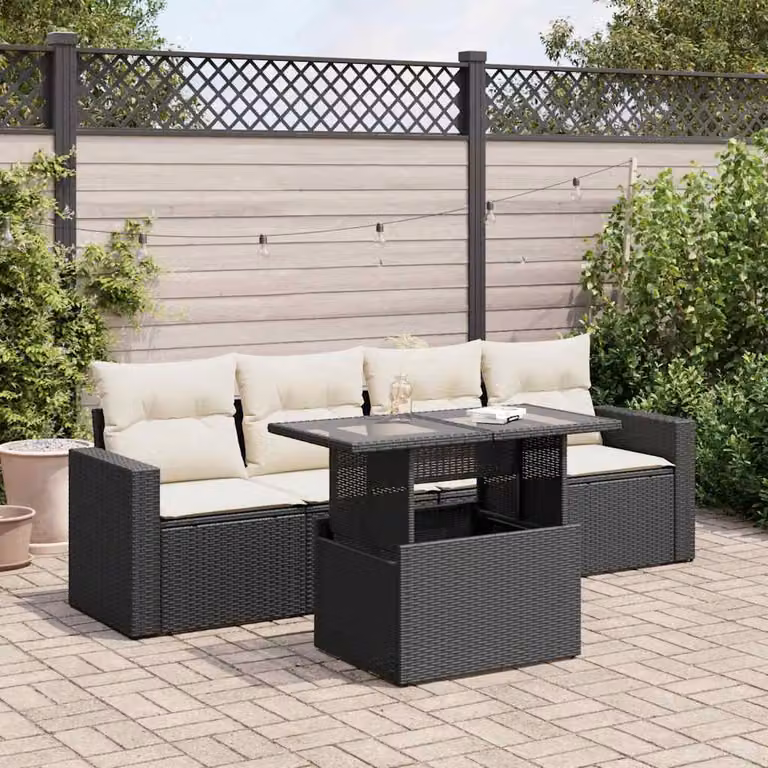 Maison Exclusive - Set divani da giardino 5 pezzi con cuscini in poly rattan nero