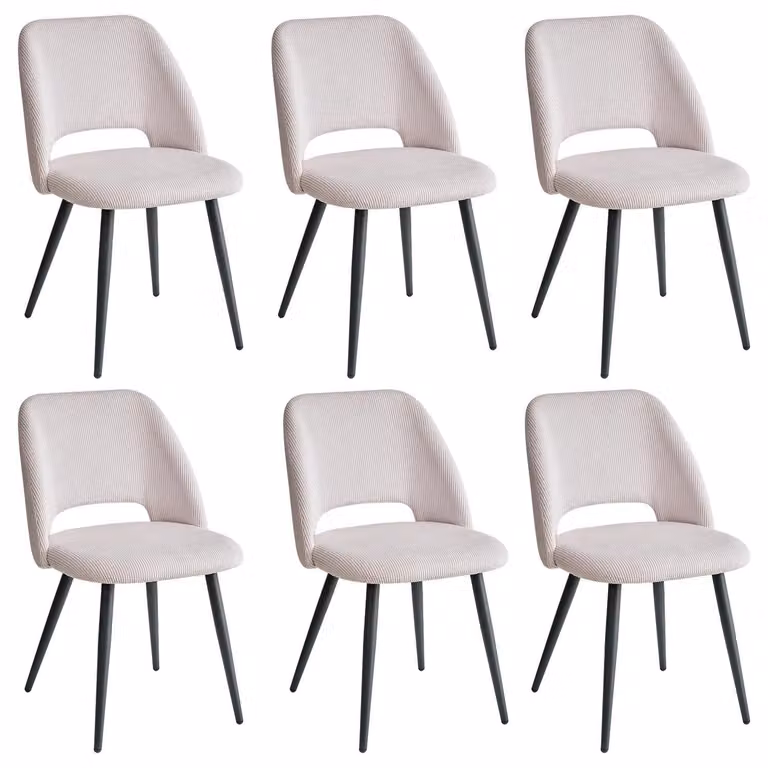 Sedie da pranzo - Set da 6 - Rivestimento in tessuto corda - Imbottitura morbida per la seduta - Schienale ergonomico - Senza braccioli - Montaggio semplice - Beige