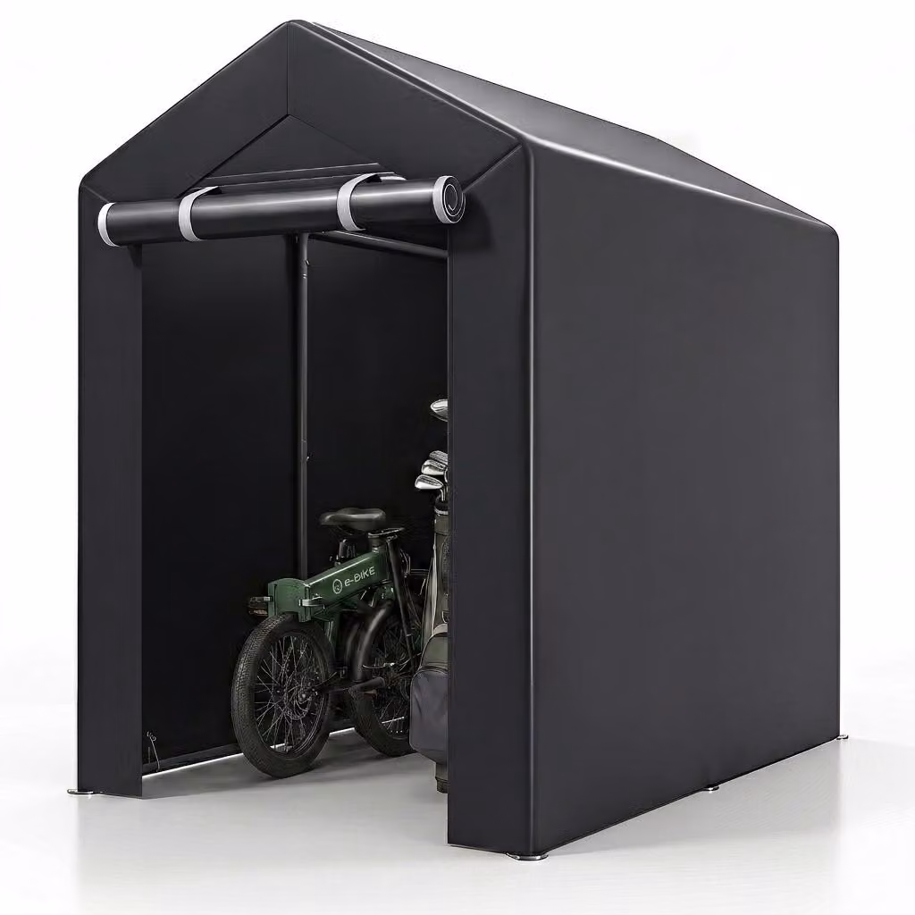 Tenda da garage KOMFOTTEU con porta a zip scorrevole, capanno per attrezzi