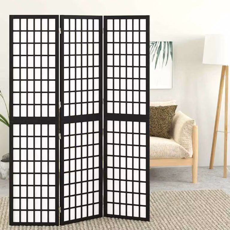 Divisorio Pieghevole a 3 Pannelli in Legno di Abete Stile Giapponese vidaXL, Nero Opaco, L: 120 cm, H: 170 cm