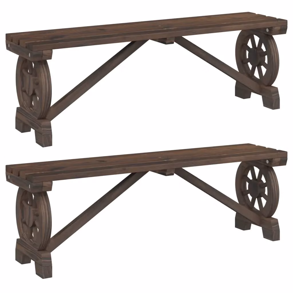Set di 2 panche da giardino vidaXL in legno massello di abete marrone L: 115 cm, P: 39,5 cm, H: 55 cm – 2