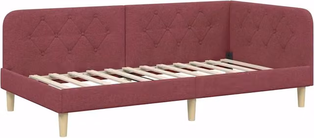 Letto singolo moderno DESIGN IN in tessuto rosso con struttura in legno, L: 100 cm, P: 200 cm, H: 140 cm