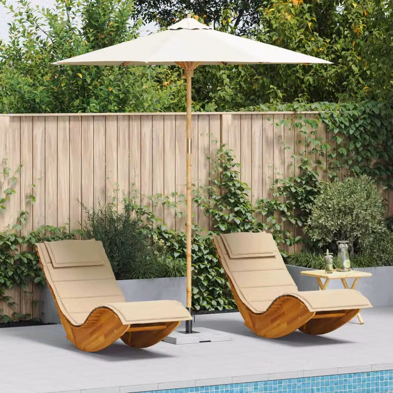 Ombrello da giardino rotondo vidaXL in bambù e poliestere, colore bianco crema, Ø 240 x H 260 cm