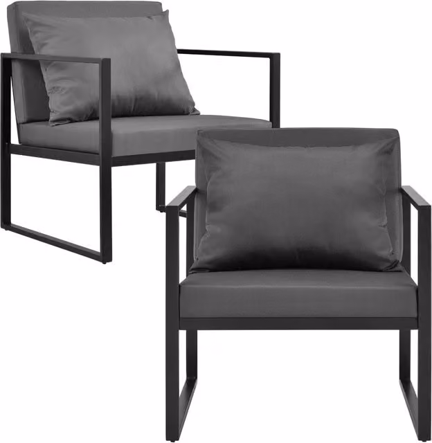 Set di 2 sedie da giardino Outsunny in acciaio nero con cuscini in tessuto resistente ai raggi UV L: 70 cm, P: 60 cm, H: 60 cm