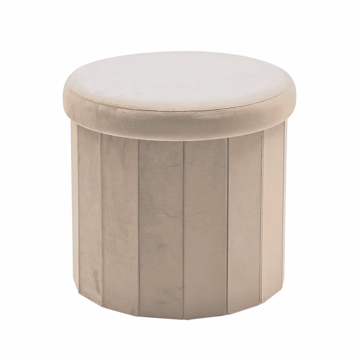 VESTIAMO CASA Pouf Contenitore in Velluto Beige, Forma Cilindrica, H 38 cm x Diametro 40 cm – 1