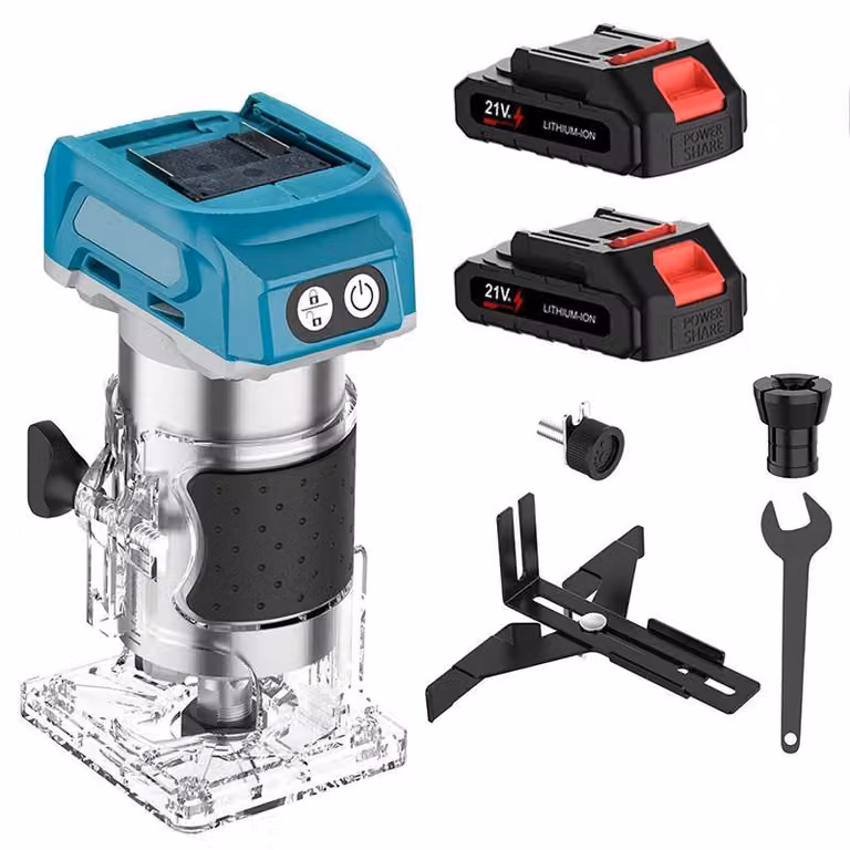 Fresatrice per legno - Fresatrice a batteria - Motore brushless - 18 V a batteria - Per incisioni su legno e fresatura di scanalature - Con 2 batterie
