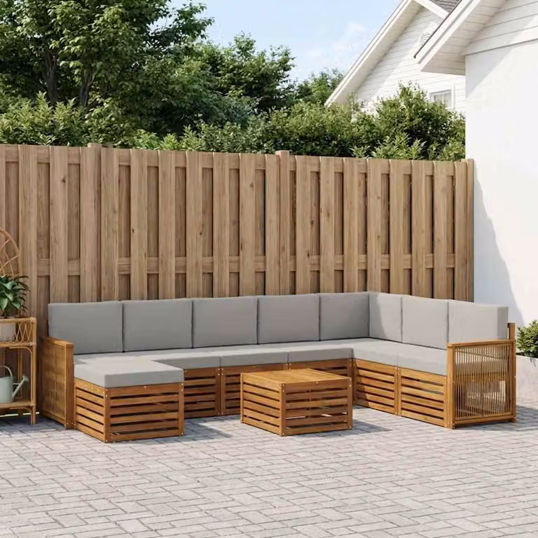 Set di divani da esterno vidaXL 9 pz in legno di acacia con cuscini, colore beige e grigio