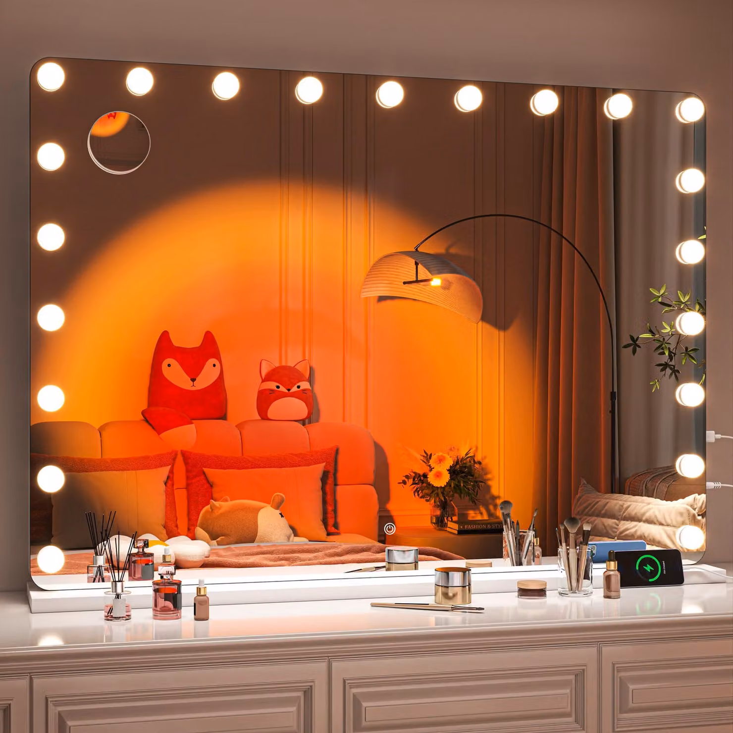 Specchio da trucco a LED, dimensioni 105x75 cm, 3 modalità di illuminazione, dimmerabile, con connessione USB-C