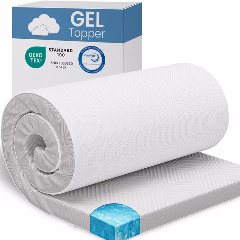ELONEO Gel Topper 180x200 cm, coprimaterasso in schiuma memory gel dello spessore di 5 cm, rivestimento in rete 3D traspirante, comodo coprimaterasso per il letto
