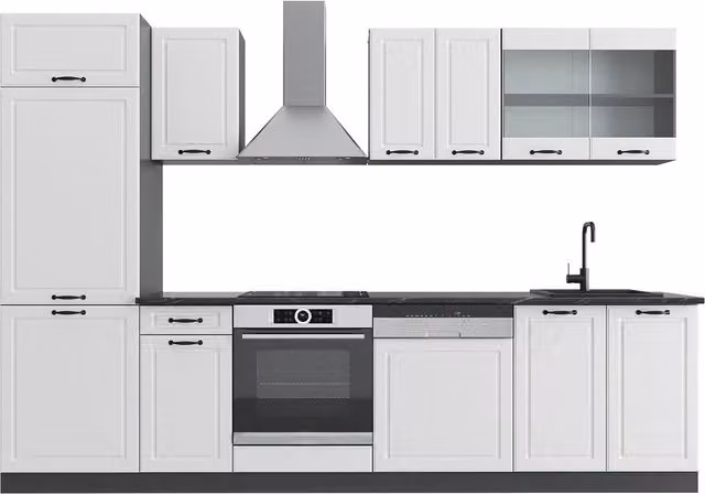Cucina componibile Vicco R-Line Bianco rustico e Antracite, L: 300 cm