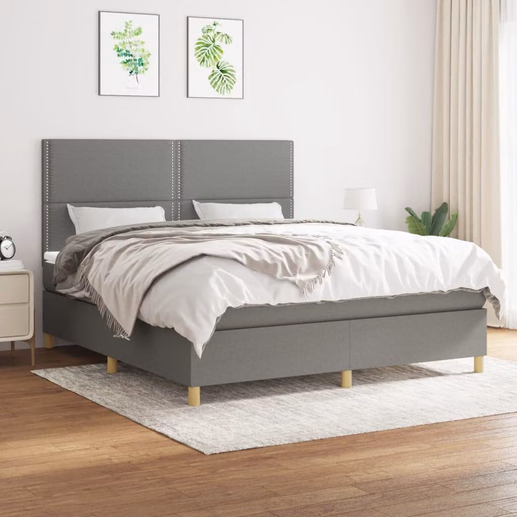 vidaXL Letto Ibrido con Giroletto a Molle e Materasso a Tasche Grigio e Bianco L/P: 180 x 200 cm