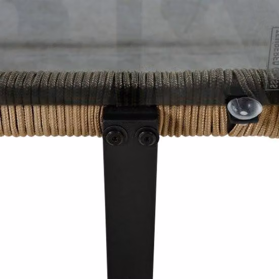 Set da giardino con struttura in acciaio zincato, set di mobili da giardino in juta, juta beige, gambe regolabili, piano del tavolo in vetro, set da 4 pezzi, compresi tutti i cuscini di seduta e schienale