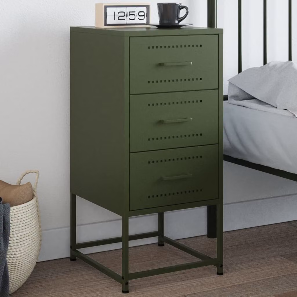 Comodino vidaXL in metallo verde oliva opaco, L 36 cm x P 39 cm x H 78 cm