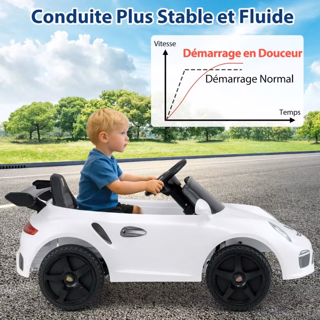 Auto elettrica Porsche per bambini con telecomando e 2 velocità, colore bianco, L 104 cm x P 57 cm x H 48,5 cm – 2