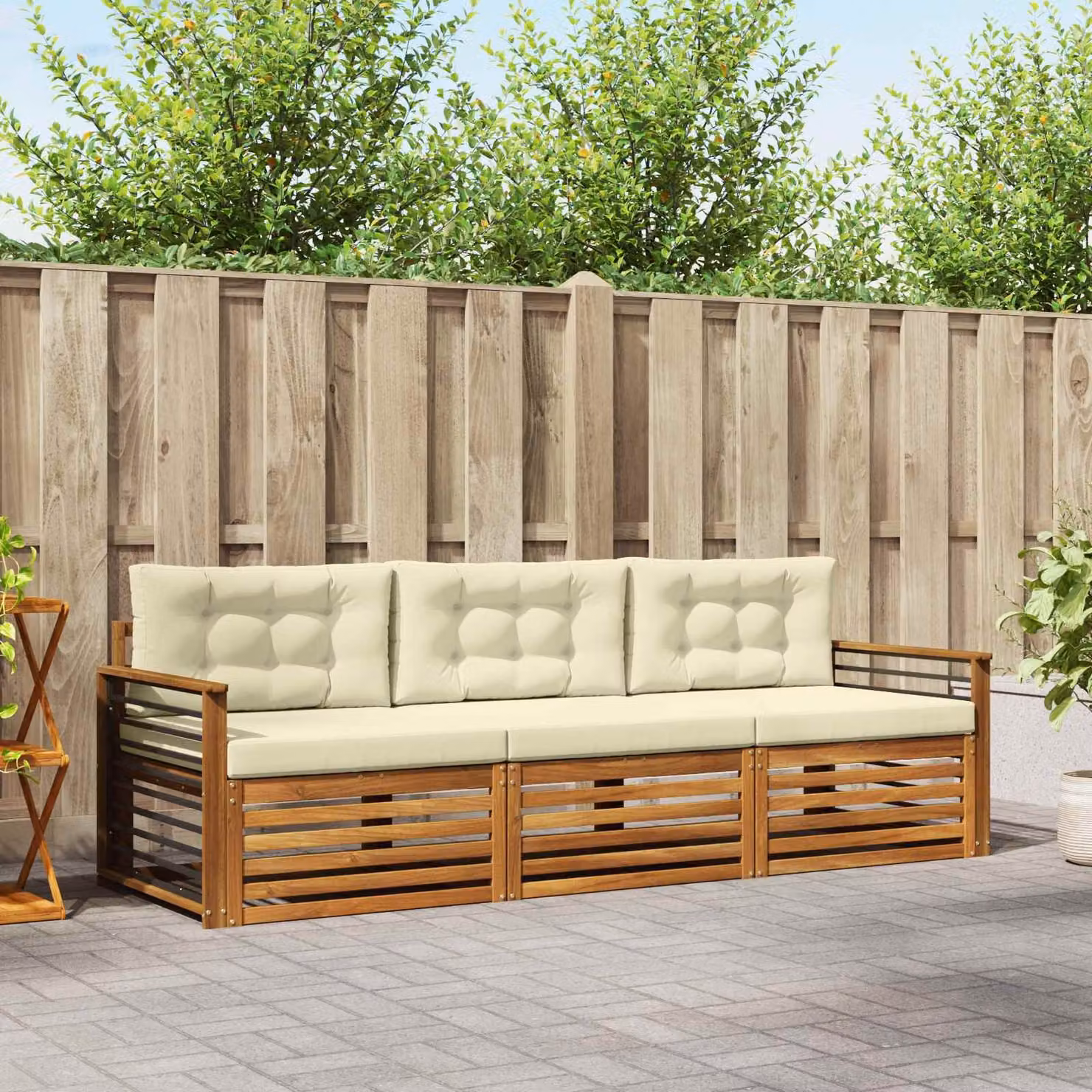 Set di divani da esterno vidaXL in legno di acacia con cuscini beige e bianco