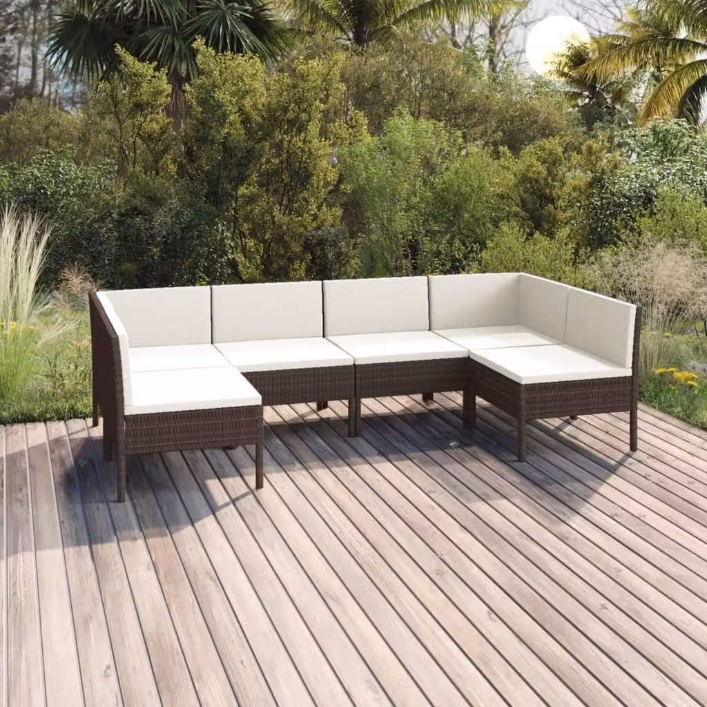 Maison Exclusive - Set da giardino 6 pezzi con cuscini in polyrattan marrone