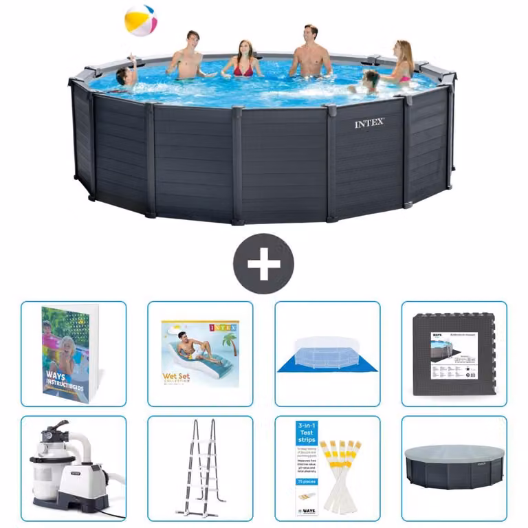 Pannello per piscina in grafite, modello Rund - 478x124 cm - composto da 7 elementi, serie S533