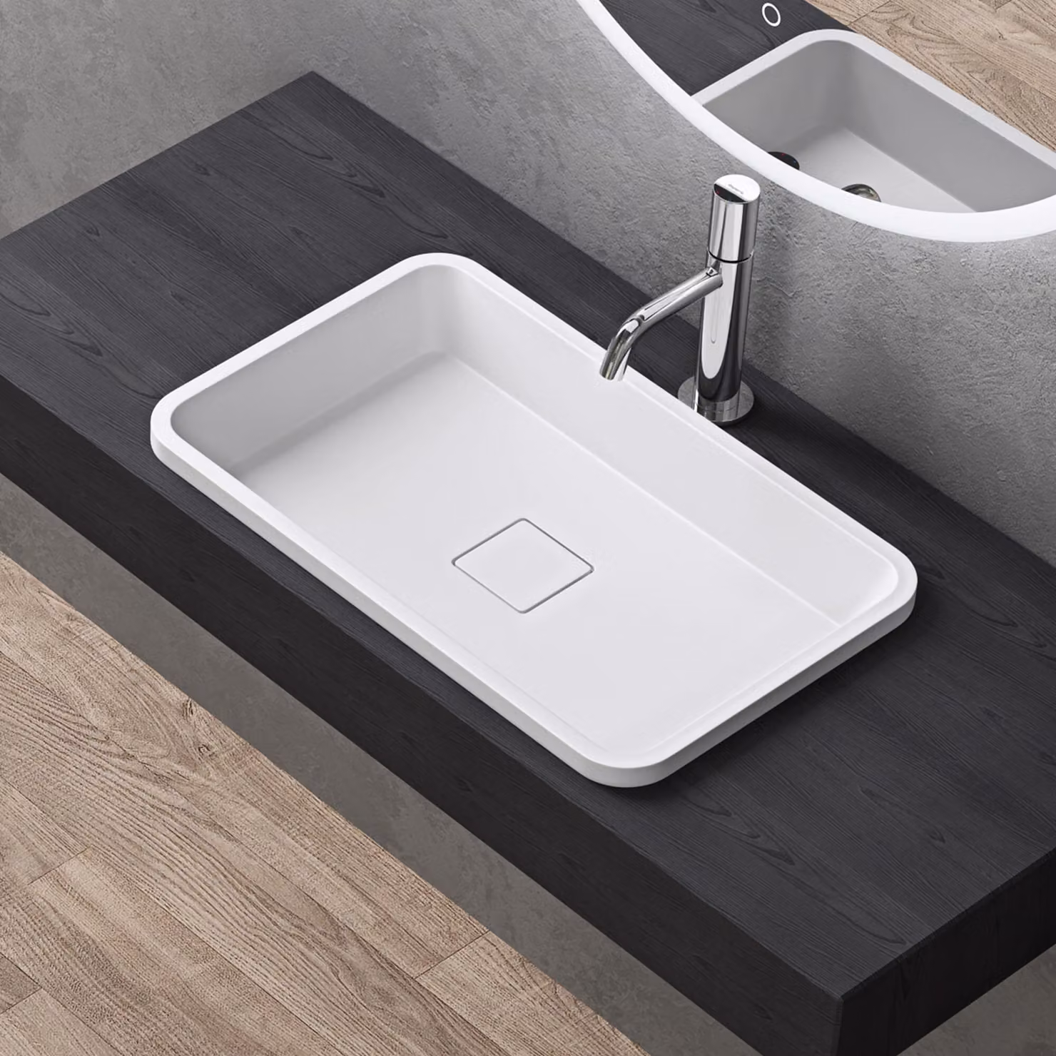 doporro Lavabo da Incasso Soprapiano 55x33 cm in Resina Minerale Bianco Opaco, Lavandino Rettangolare da Appoggio Senza Foro Rubinetto con Piletta Inclusa šC Colossum104