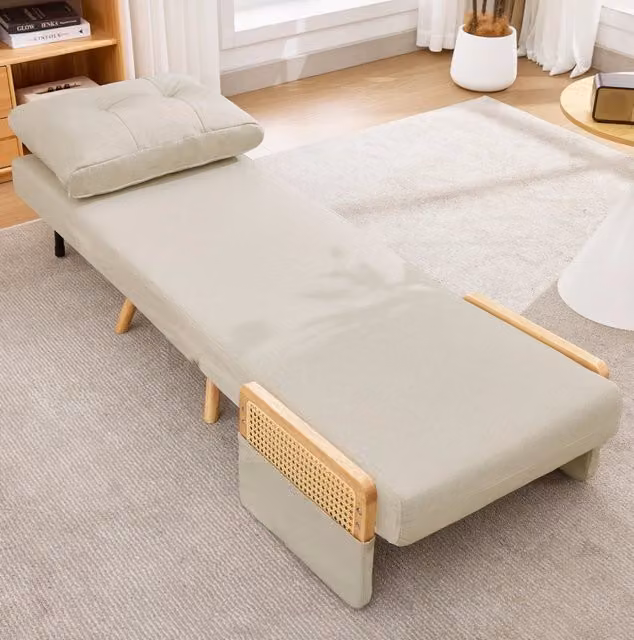 Poltrona letto singola 3 in 1 reclinabile in tessuto effetto lino beige HOMVRA