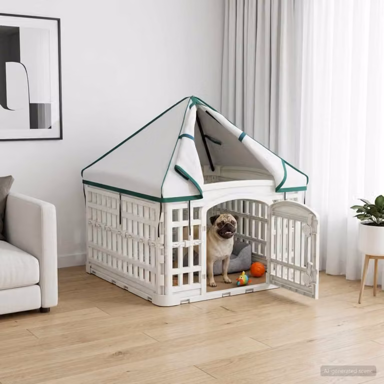 vidaXL Pannello per cani a 4 sezioni con tetto rimovibile, Bianco, L 60 cm x P 60 cm x H 82 cm