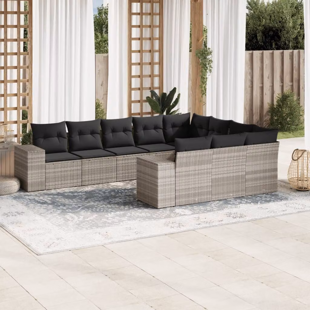 Maison Exclusive - Set Divano Giardino 10 pz con Cuscini Grigio Chiaro Polyrattan