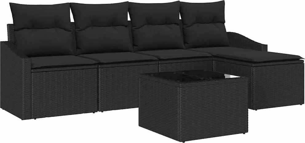 Set di divani con cuscino 6 pcs Nero polyrattan