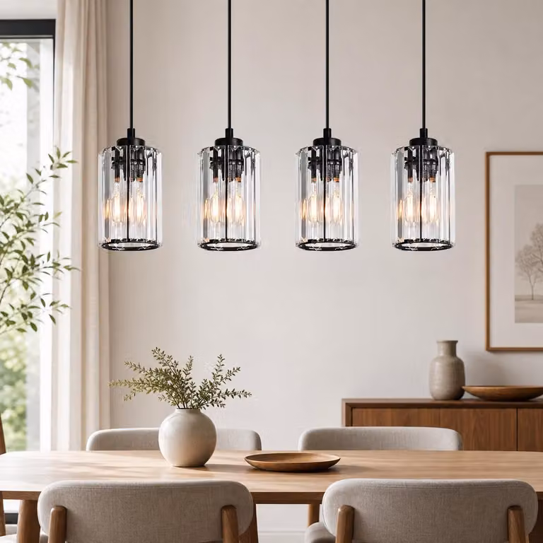 ZMH Lampada a sospensione tavolo pranzo 4 luci cristallo attacco E27 lampada moderna regolabile in altezza per soggiorno camera cucina illuminazione