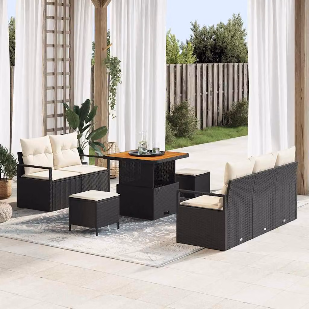 Maison Exclusive - Set da giardino composto da 8 pezzi, divano in rattan sintetico nero