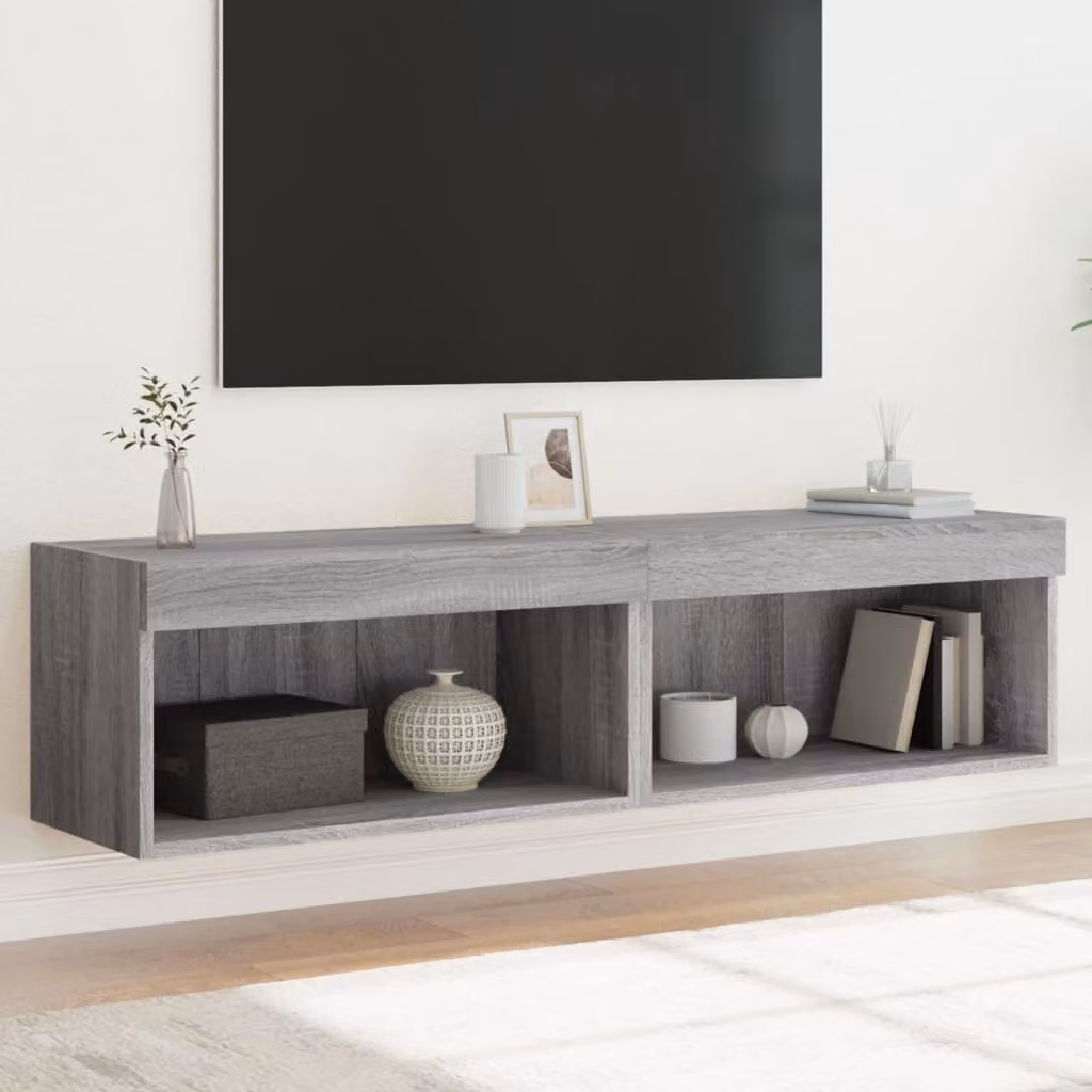 Set di 2 Mobili Porta TV vidaXL con Luci LED Integrate, Design Moderno da Parete, Grigio Opaco, L 60 cm x P 30 cm x H 30 cm