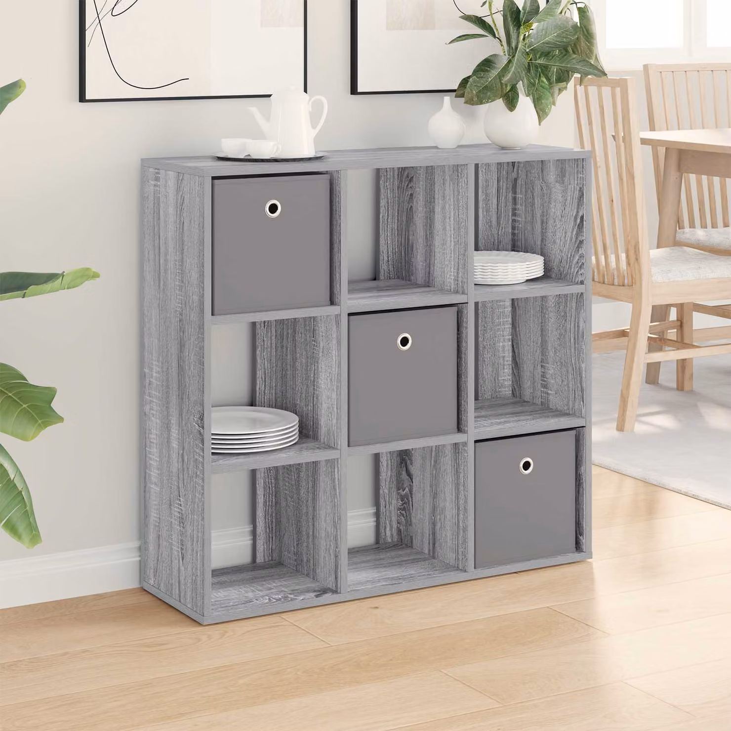 Credenza moderna vidaXL in MDF Grigio Sonoma, L: 88,5 cm, P: 29 cm, H: 84,5 cm
