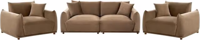 Set divano moderno Beliani a 5 posti in velluto marrone con poltrone e cuscini decorativi L/P/H: 214 x 81 x 104 cm