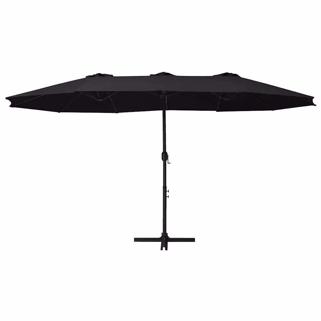 Ombrellone da esterno con palo centrale in alluminio e copertura in poliestere nero L: 460 cm, P: 270 cm, H: 246 cm – 2