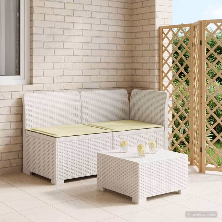 Divano da giardino a 2 posti vidaXL con cuscini bianchi in stile rattan moderno per terrazzo o balcone