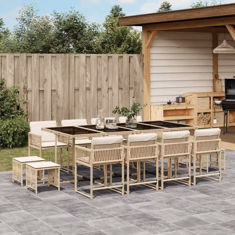 Maison Exclusive - Set da Pranzo da Giardino 13 pz con Cuscini Beige in Polyrattan