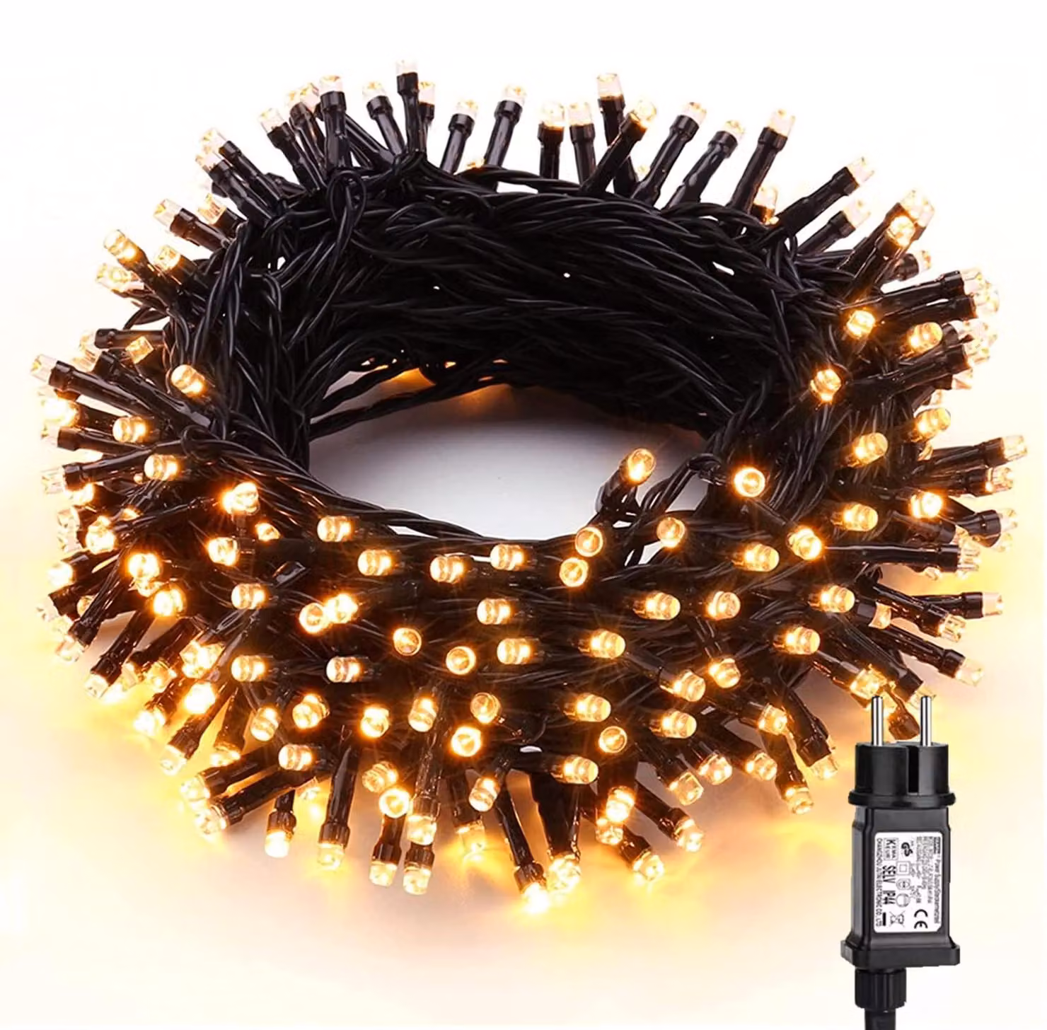 Catena luminosa da 20 metri, con 200 LED, luce bianco caldo, 8 modalità, impermeabile