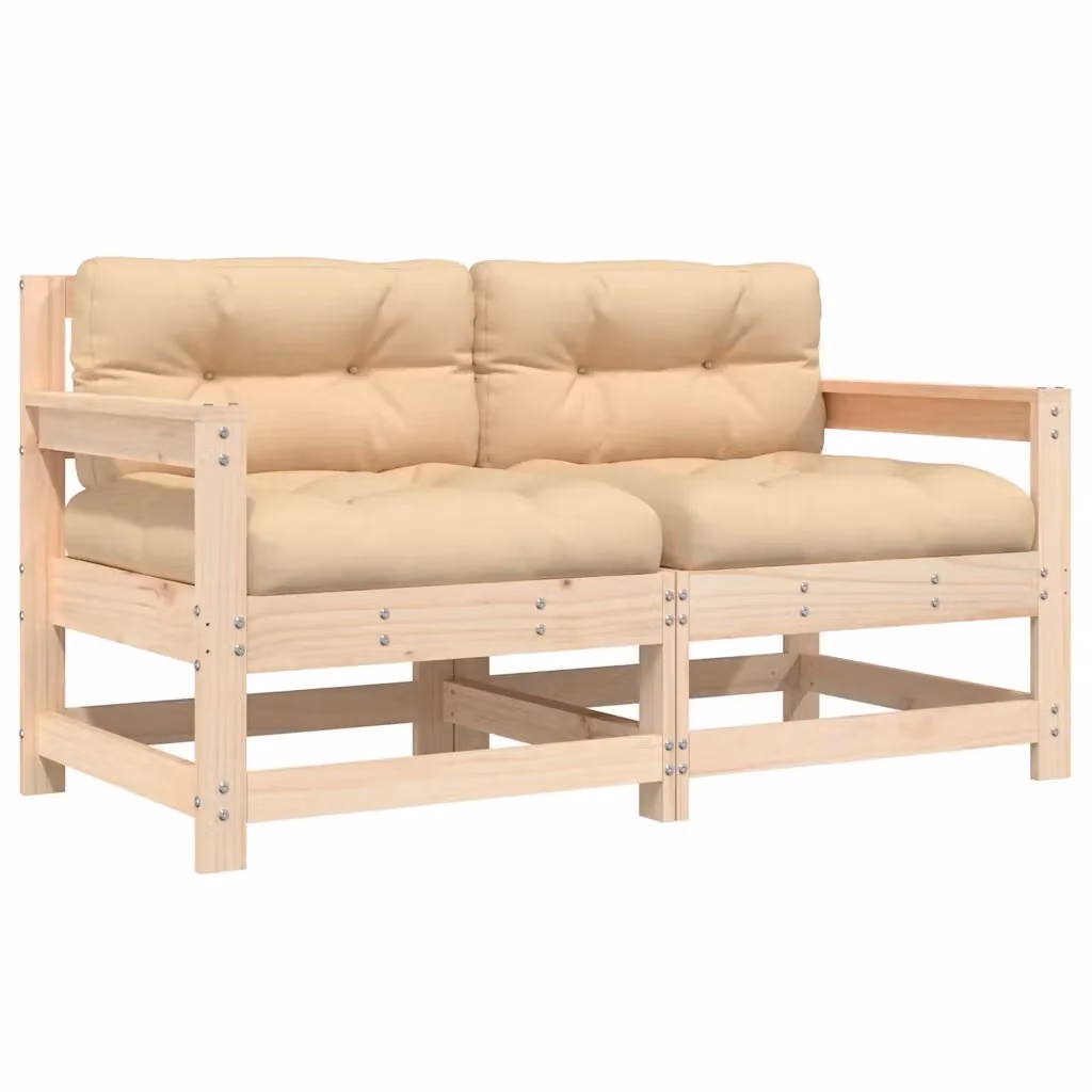 Set di 2 sedie da giardino vidaXL in legno di pino con cuscini beige e braccioli